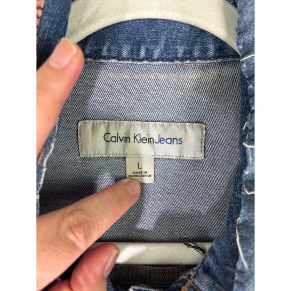 Calvin Klein Altered Hand Embroidered Upcycled Patched Denim Jacket - Picture 14 of 16